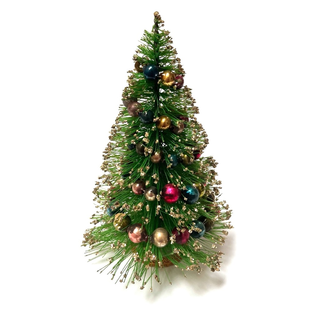 Vintage Bottle Brush Christmas Tree 9” Mercury Glass Garland
